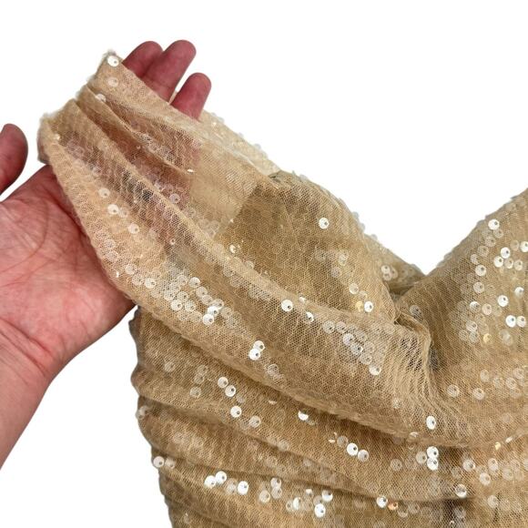 Heiress NWT Nude Cream Sequin Corset Drape Bodycon Mini Holiday Cocktail Dress - Picture 4 of 8